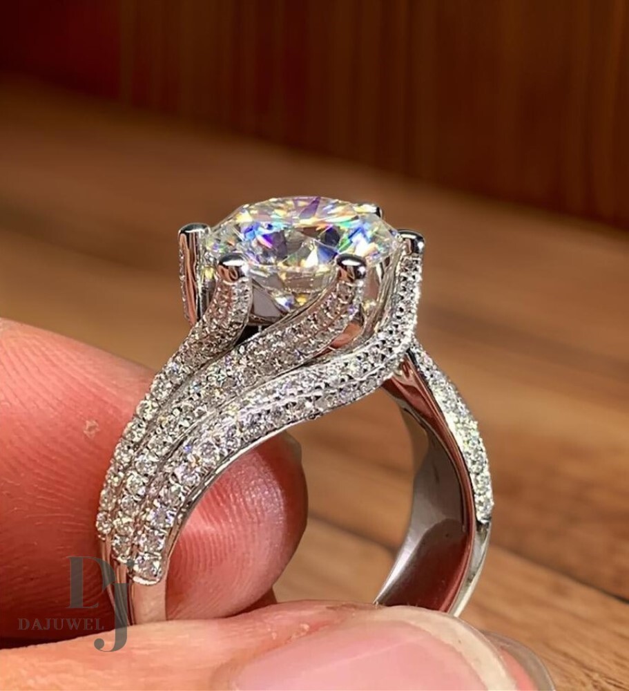 Moissanite Fancy Engagement Ring 4 CT Excellent Round Cut Solid 14K White Gold