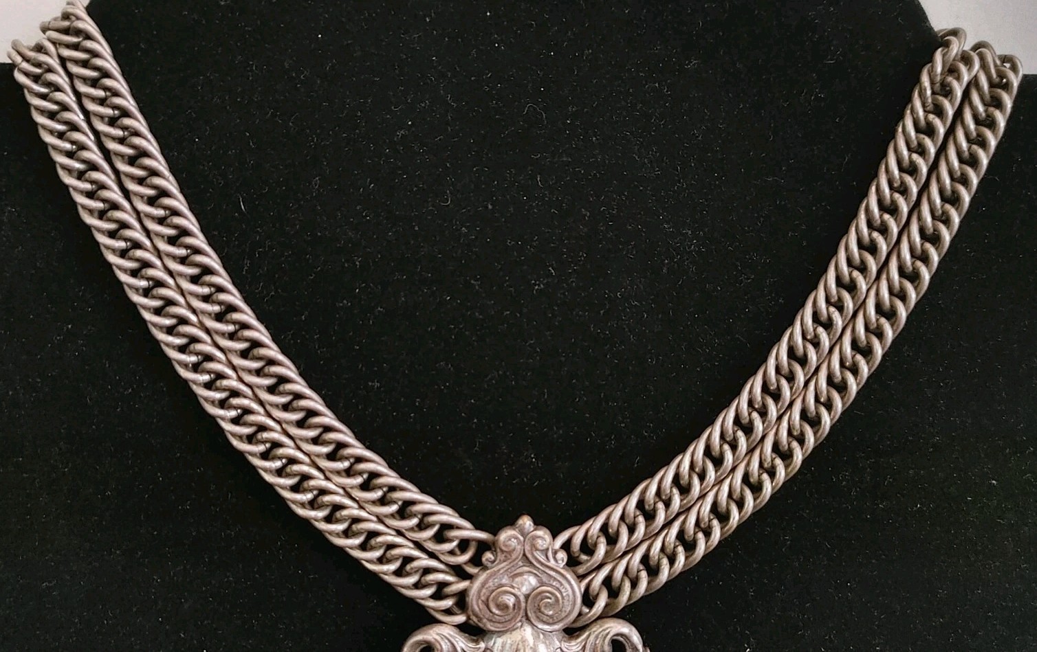 Vintage Signed Joseff of Hollywood Statement Necklace Double Chain Silver Tone