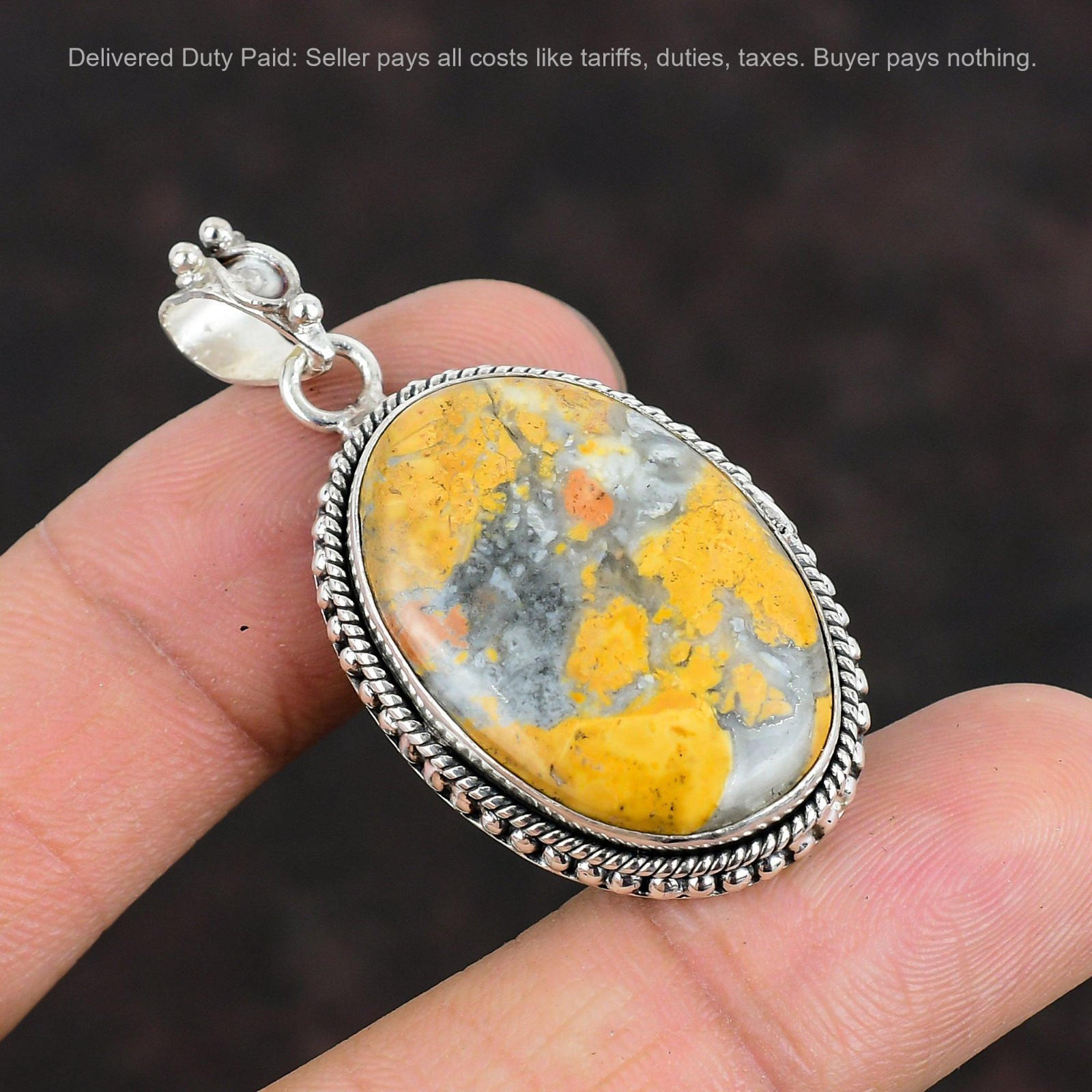 Oval Maligano Jasper Stone 925 Sterling Silver Anniversary Boho Pendant Jewelry