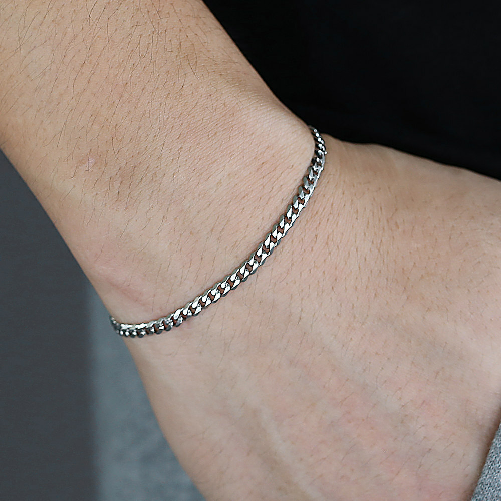 3/5/7/9/11mm Silver Curb Cuban Stainless Steel Bracelet Men Women Chain 7-11inch