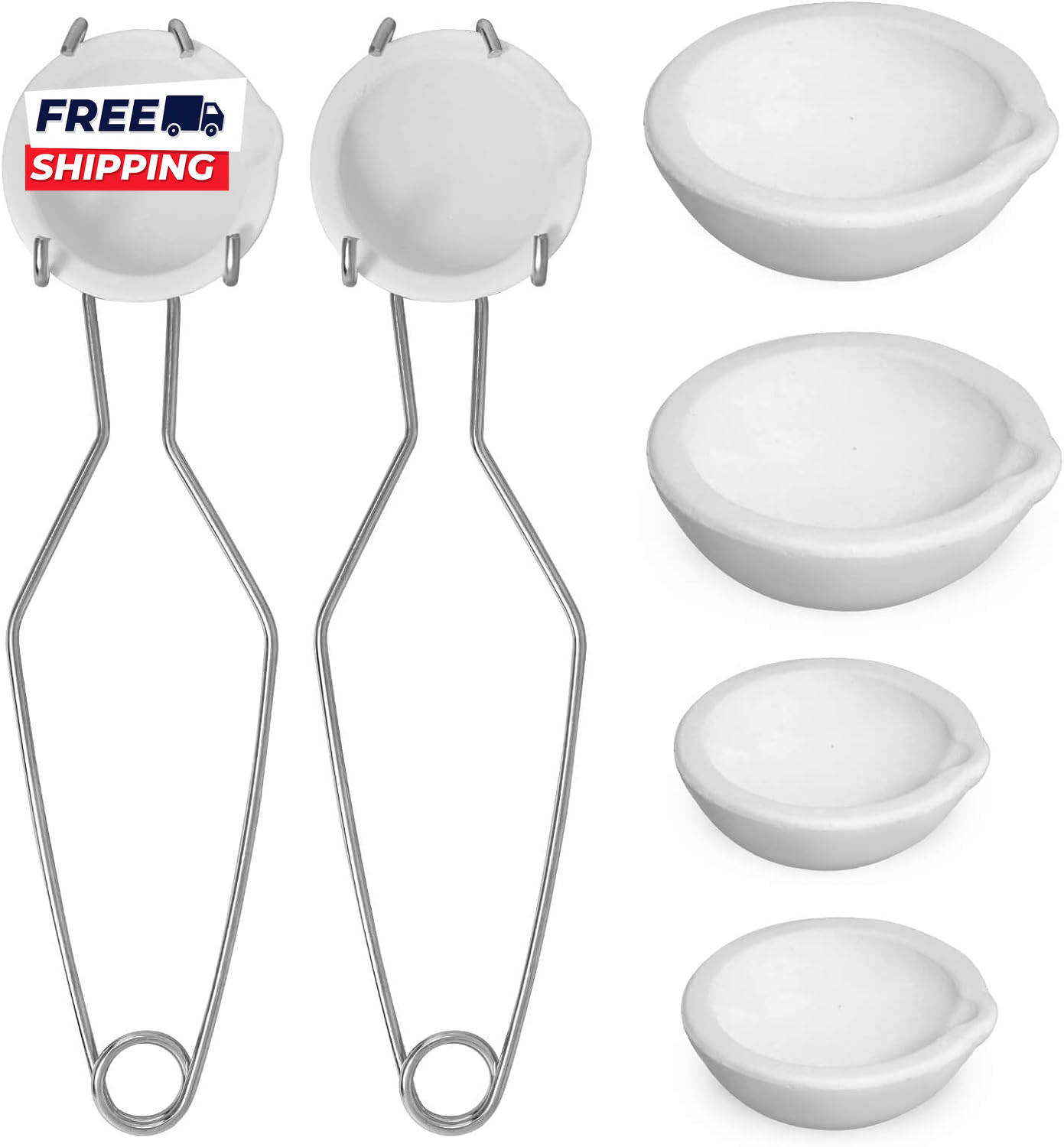 8 Pcs Crucibles for Melting Metal Kit 4 Ceramic Quartz Crucibles and 2 Upgraded