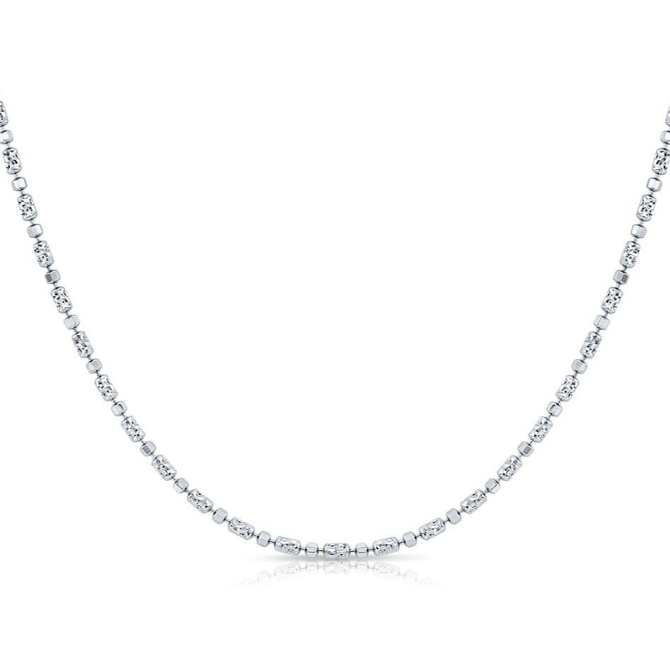 Solid 925 Sterling Silver 2mm Diamond-Cut Beaded Chain Italian Necklace 16″-20″