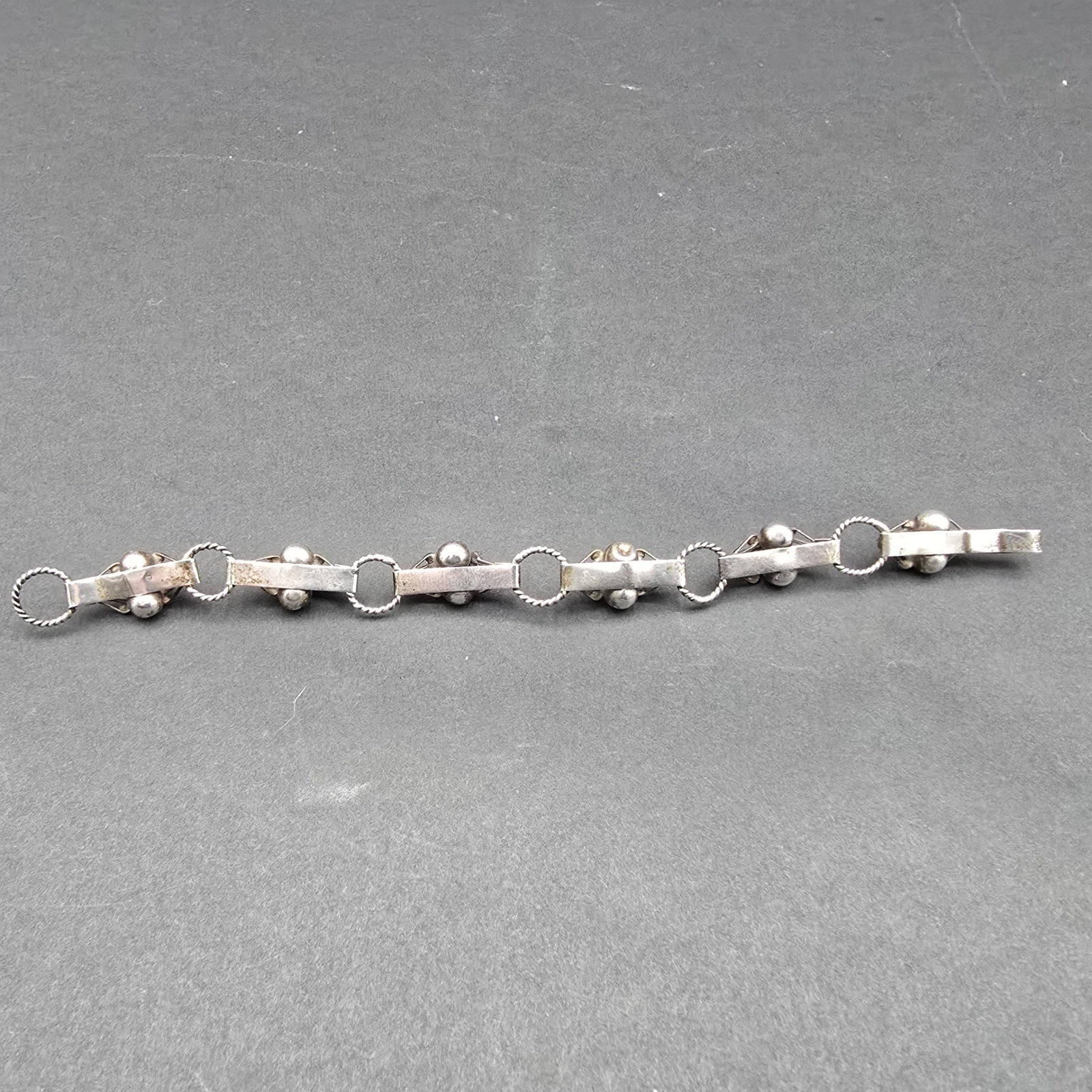 Vintage Mexican Sterling Silver 925 Turquoise Link Bracelet Mexico 7.25in