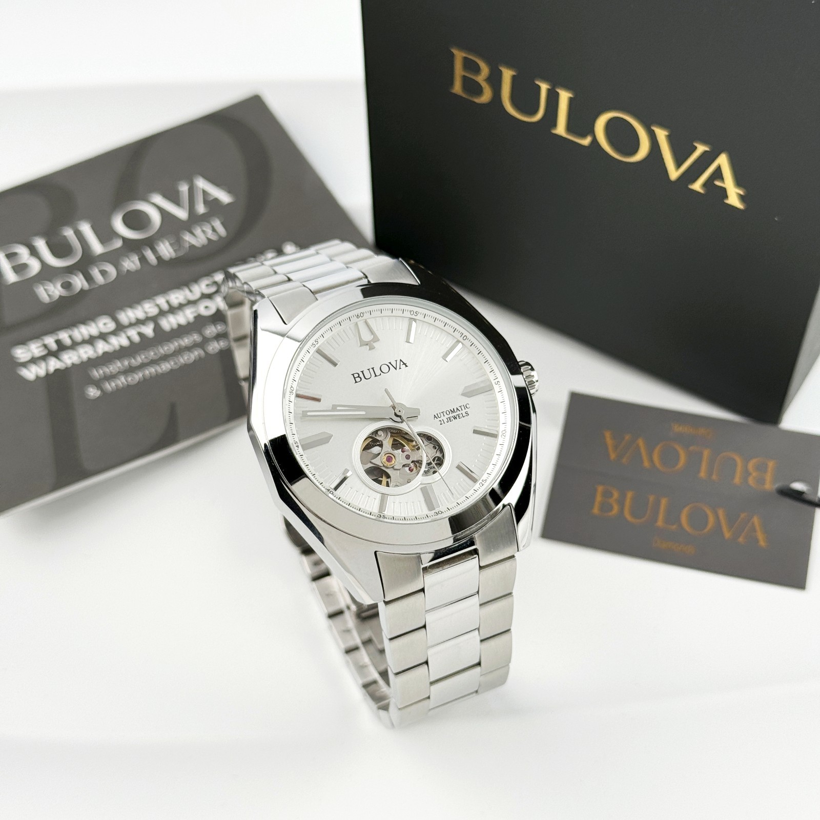 Bulova Men’s New 96A274 Surveyor Classic Automatic Watch Silver Tone Dial 42mm