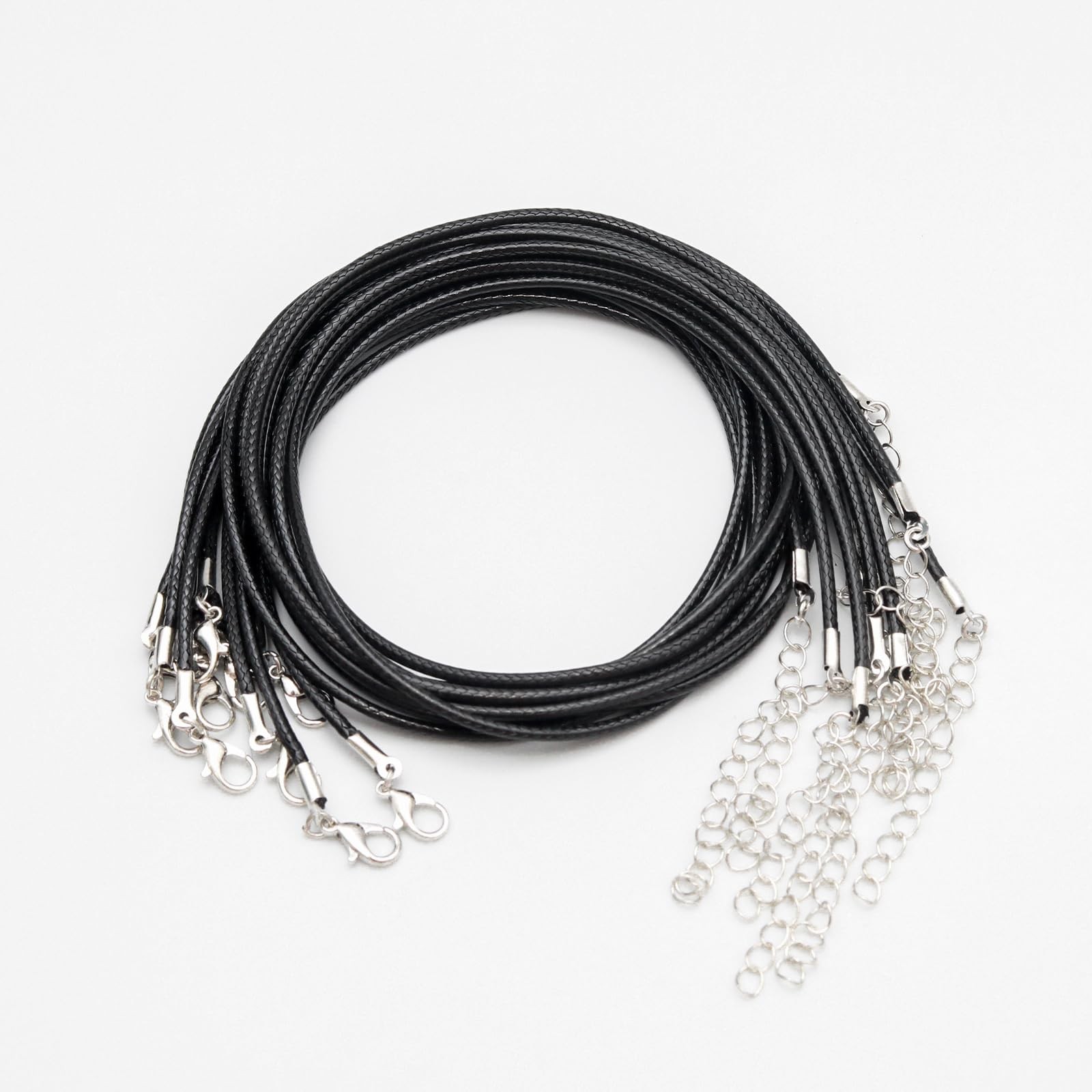 Pocoxll 10pc 2.0mm Black Leather Necklace Cord w/ Clasp