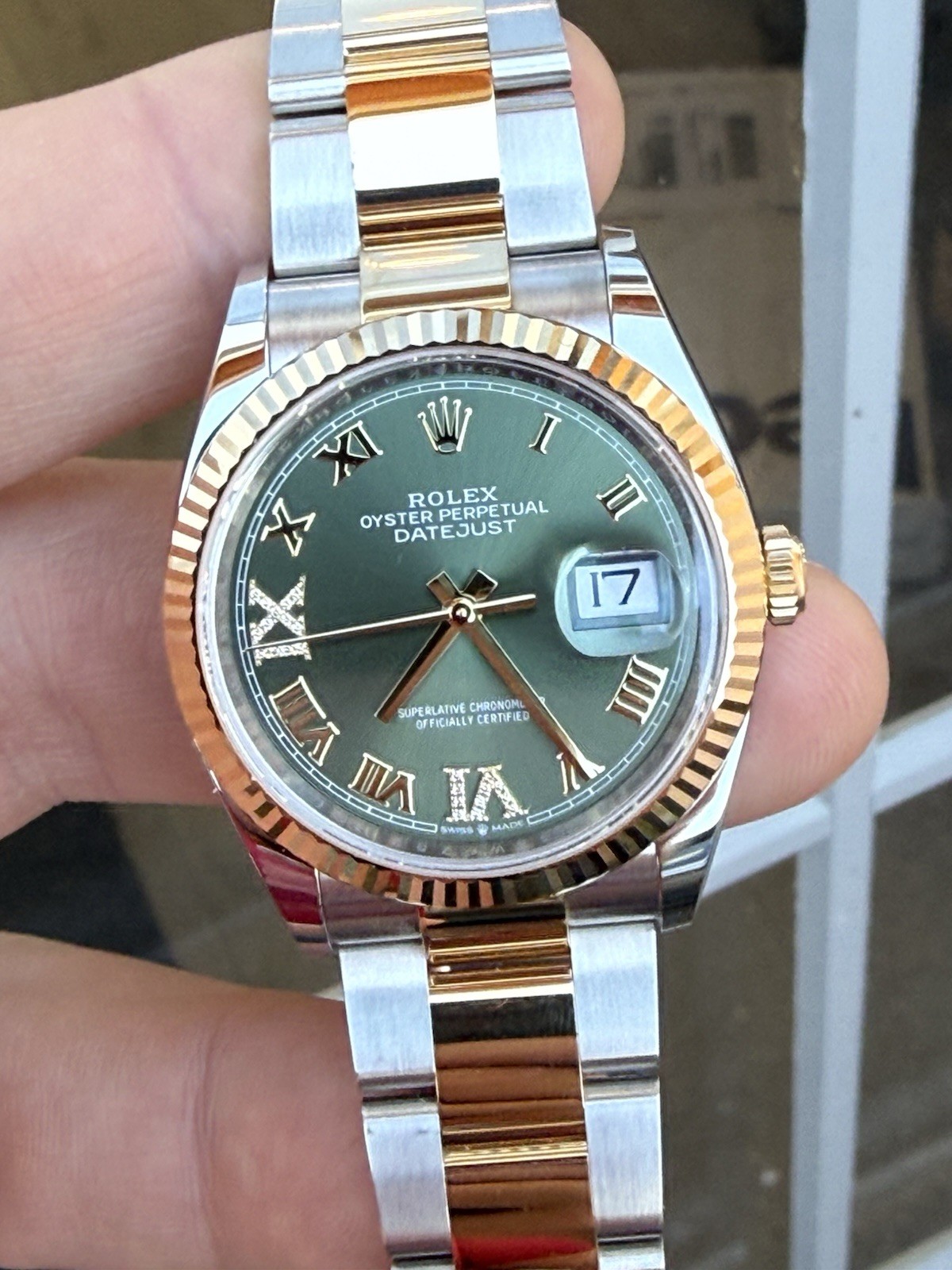 NEW 2026 FRESH 36mm Datejust 126233 Gold/Steel Green Diamond Roman Complete Set