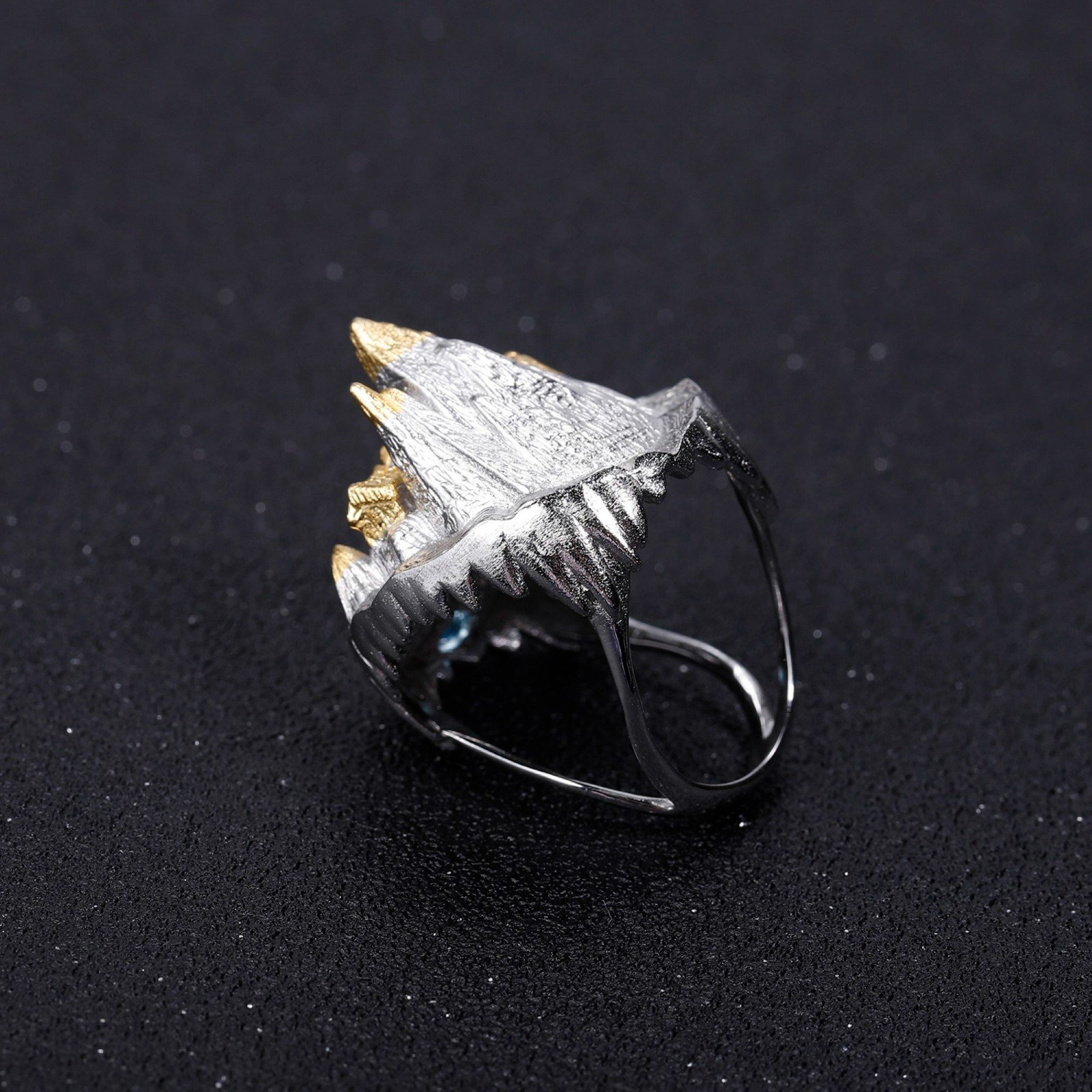 Natural Blue Topaz 0.86 CT Sterling Silver Gold Plated scenic Ring