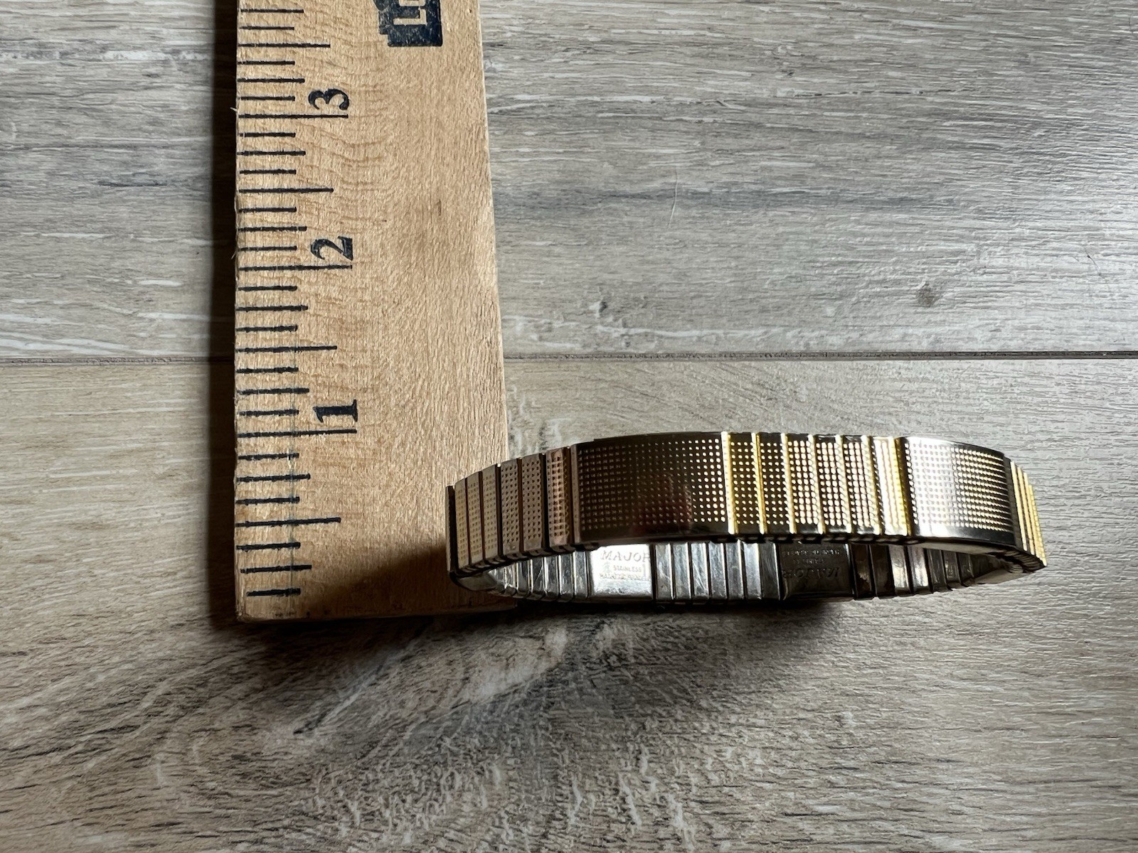 Vintage Brass Tie Clip Two Tone With Clear Stone/Mens Bracelet 2 Piece Lot