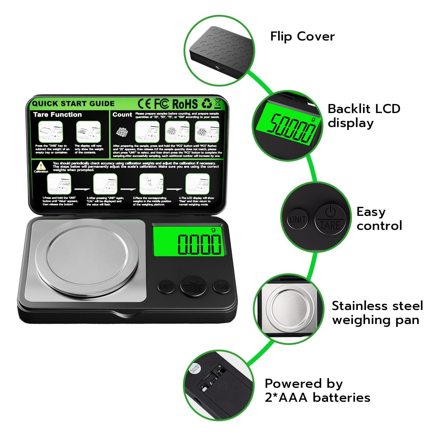 Digital Milligram Scale 50G X 0.001G, Mini Precision Scale with Tare Weight Func