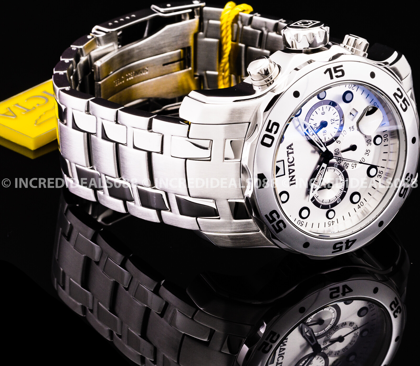 Invicta Mens PRO DIVER SCUBA CHRONOGRAPH Silver Dial Bracelet 48mm SS Watch