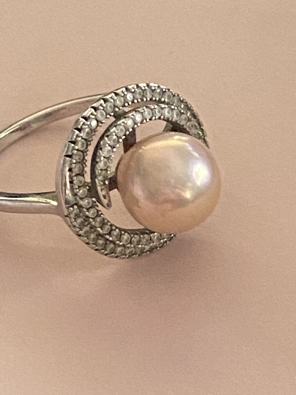 Zenalya Golden Peach 10.3 mm Pearl Daydreamer sz 9 Stamped Sterling .925