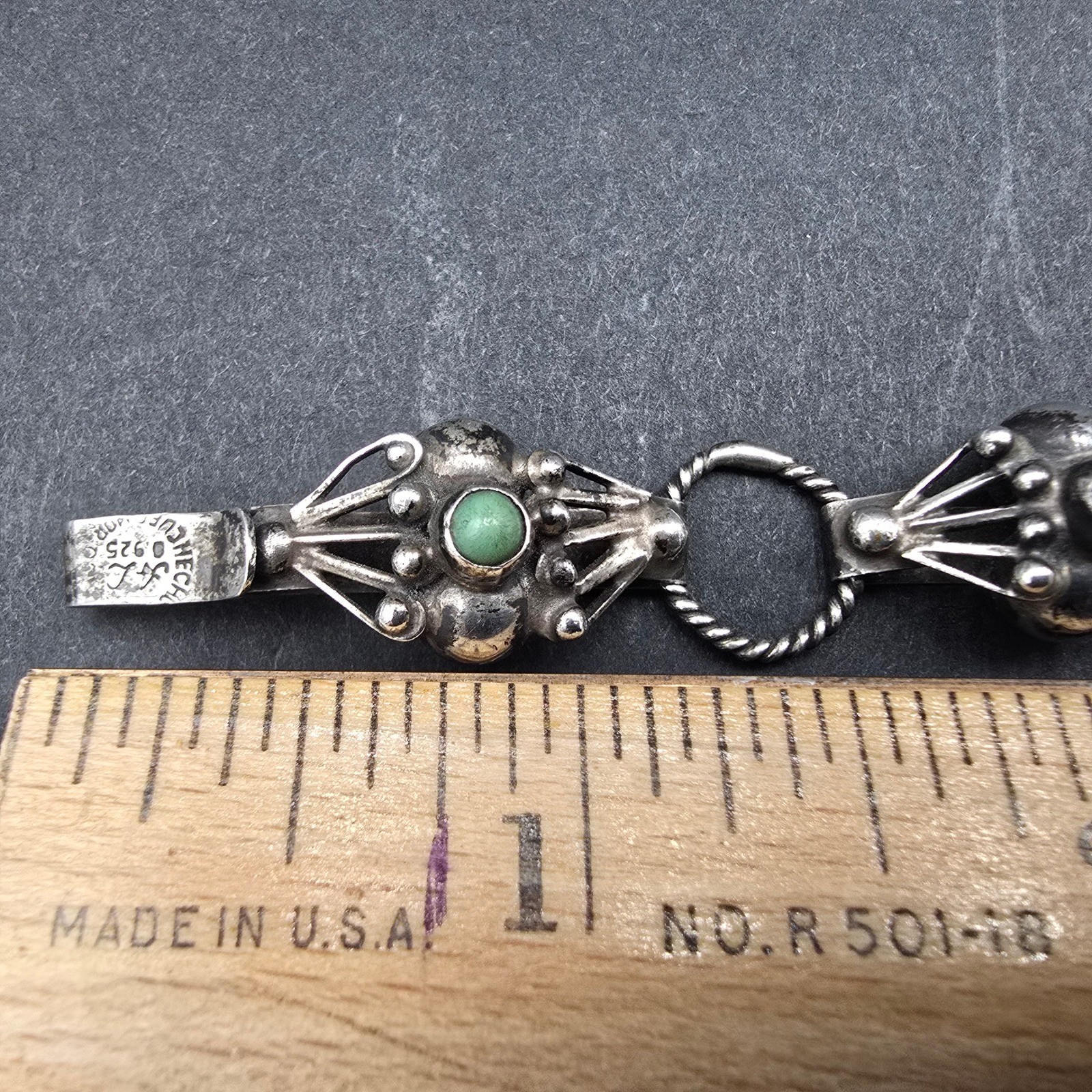 Vintage Mexican Sterling Silver 925 Turquoise Link Bracelet Mexico 7.25in