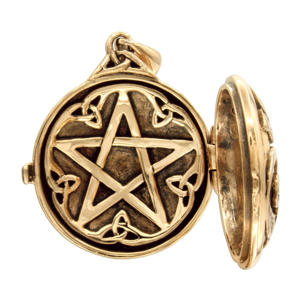 Bronze Celtic Swirl with Hidden Pentacle Locket Wicca Pentagram by Dryad Design
