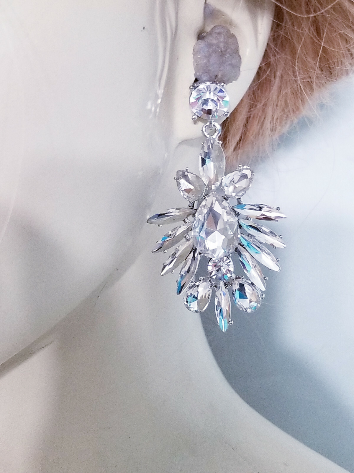 Clear Chandelier Drop Earrings Rhinestone Crystal 2.8 in