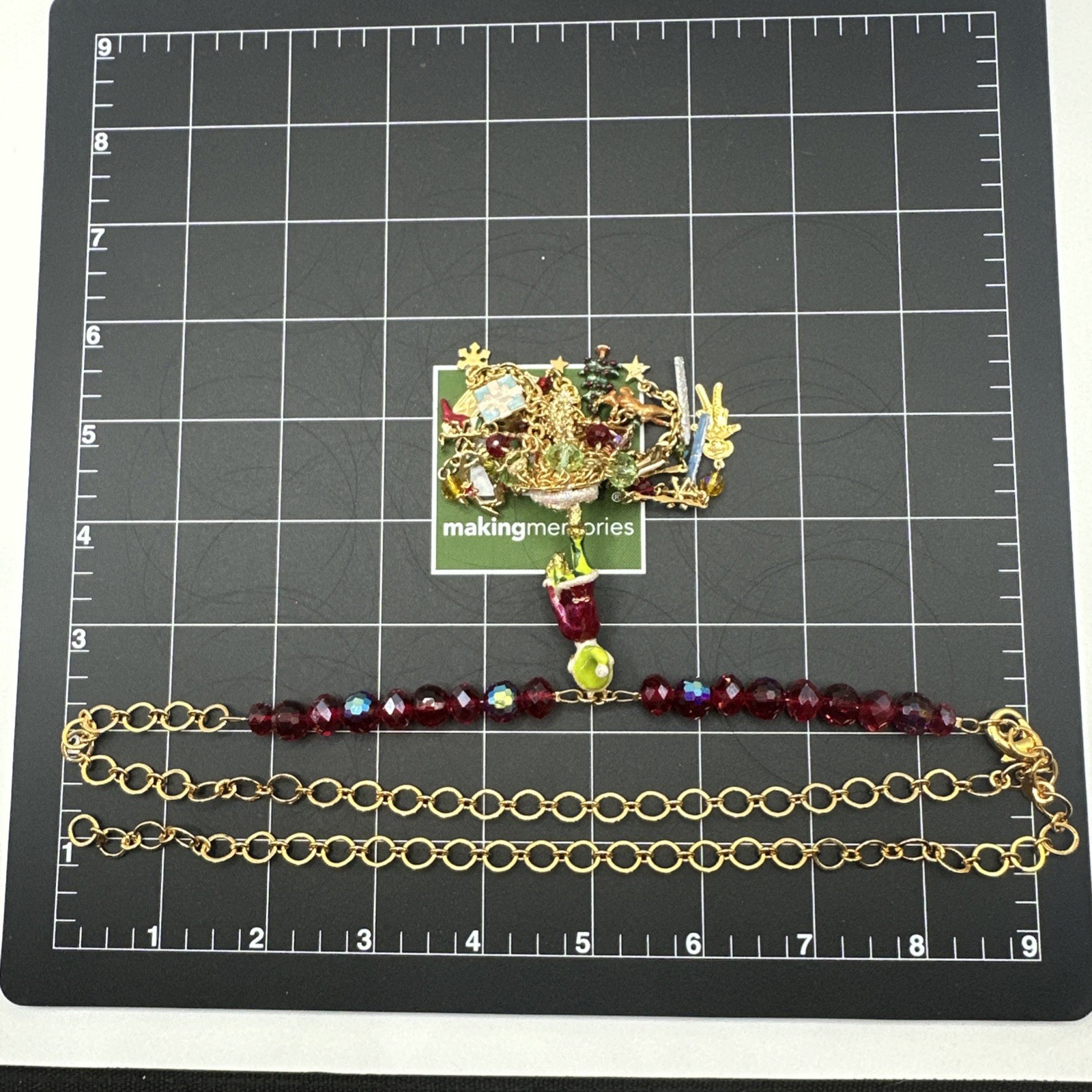 Kirks Folly Brass/Gold-Tone “Ouch the Elf” Red Bead Necklace 29 1/2″ Necklace