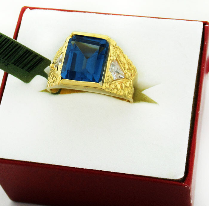 LAB CREATED BLUE & WHITE SAPPHIRES NUGGET RING 10K GOLD – New With Tag