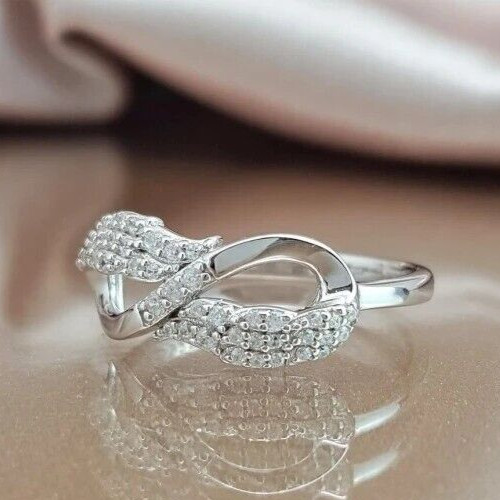1.75 Ct CZ Infinity Angle Wing Ring 925 Silver Plated Christmas jewelry Band