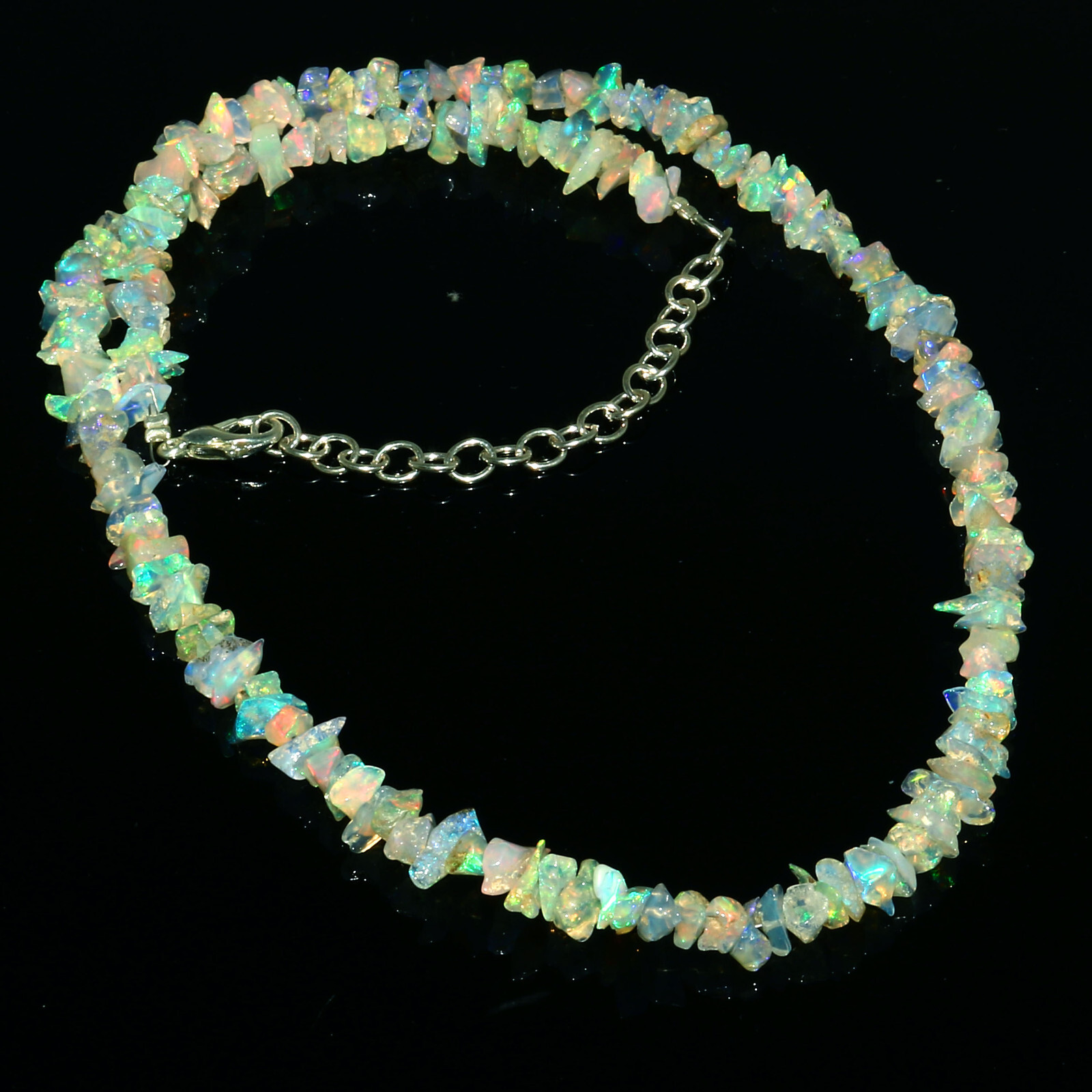 Natural Ethiopian Welo Fire Opal Raw Uncut Beaded Gemstone Necklace 16 Inches