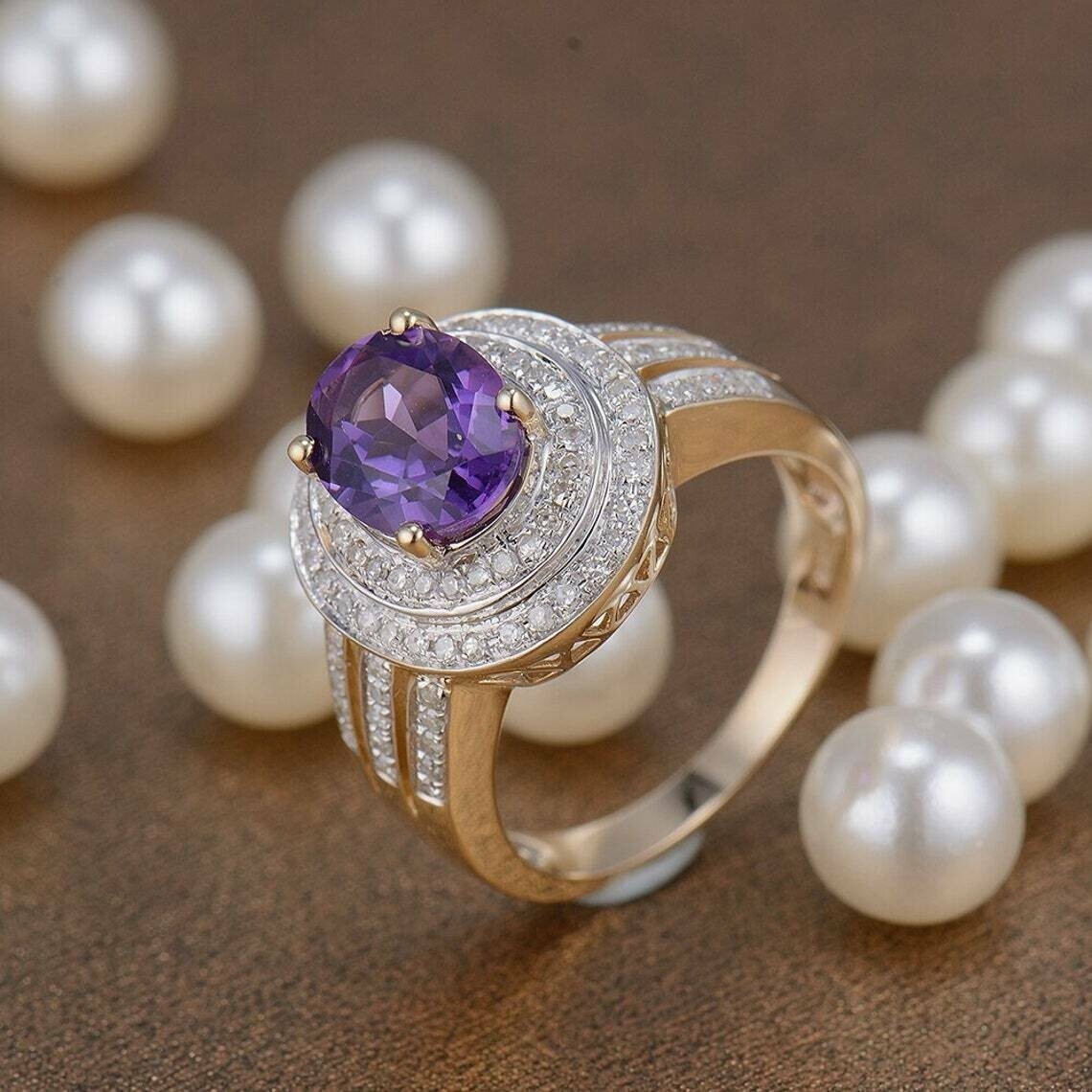 Gorgeous Wedding Ring Oval Cut Simulated Purple Amethyst 14k Yellow Gold Plated