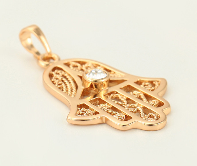 Evil Eye Hamsa Hand Fatima Judaica Kabbalah Charm Pendant Rose Gold Plated *NEW