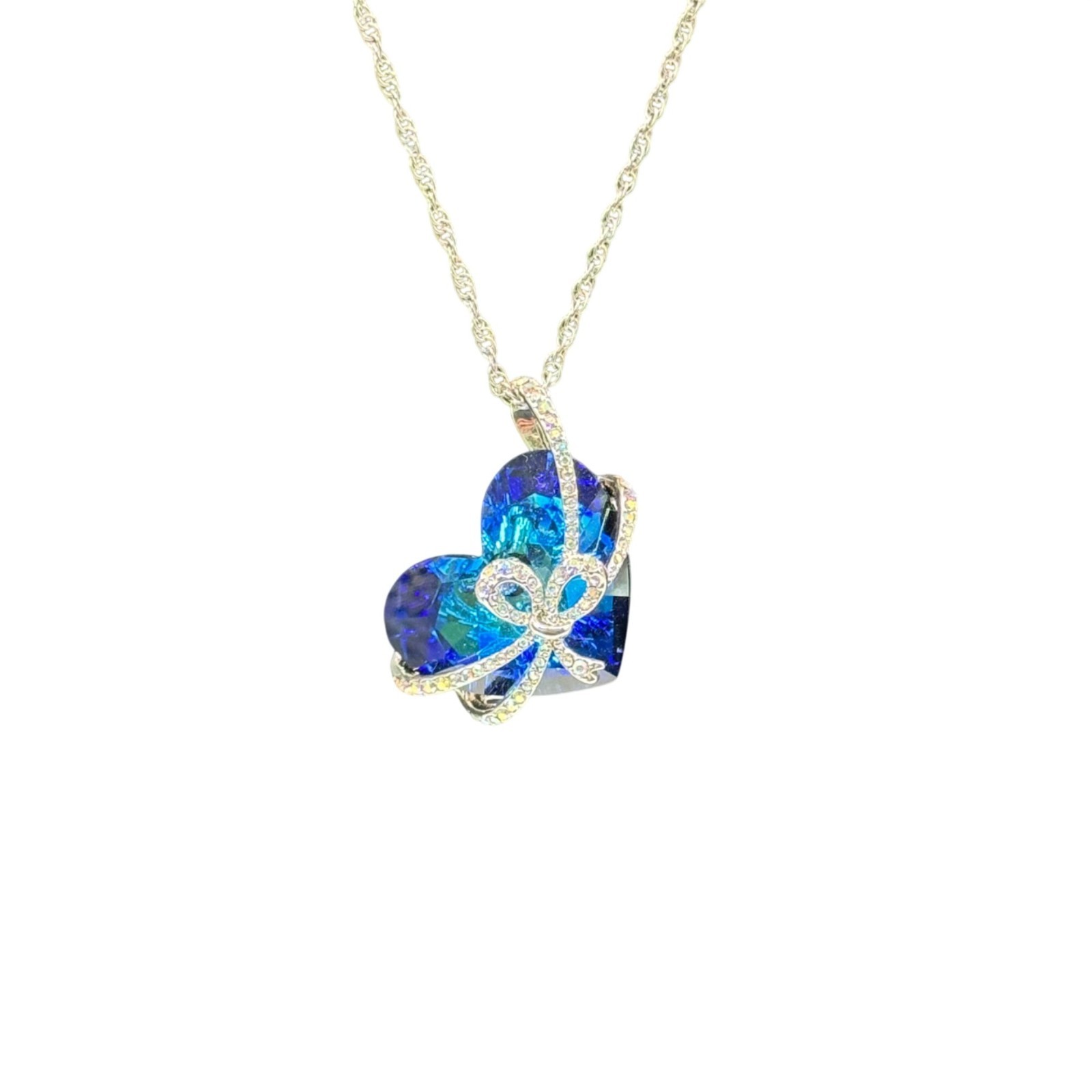 Qianse Swarovski Blue Crystal Heart of The Sea Pendant Necklace Silver Tone NEW
