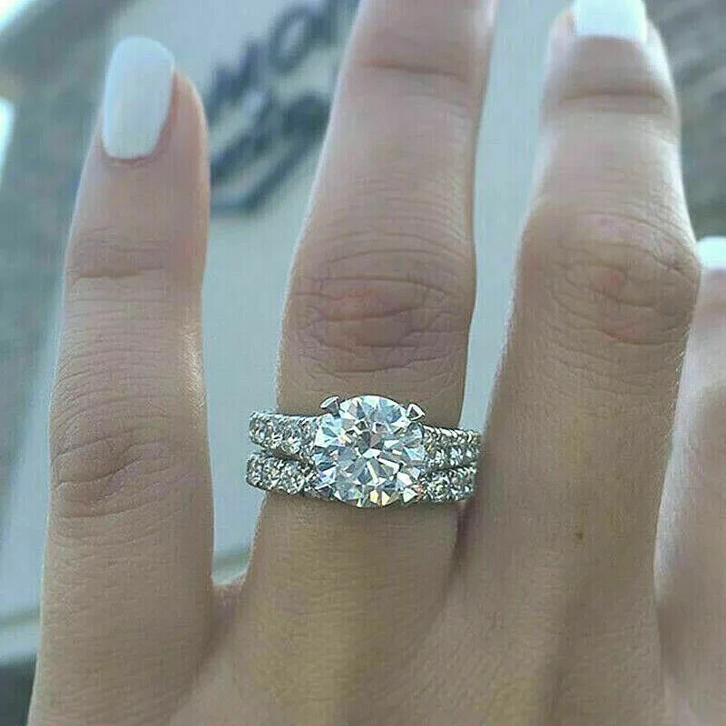 3CT Lab-Created Diamond Engagement Ring Wedding Bridal Set 14k White Gold Finis