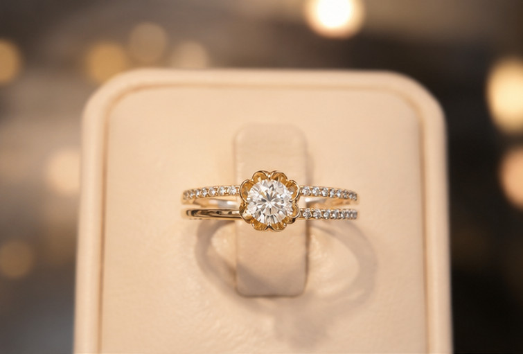 1.0Ct Round Cut Simulated Diamond Solitaire Promise Ring 14K Yellow Gold Plated