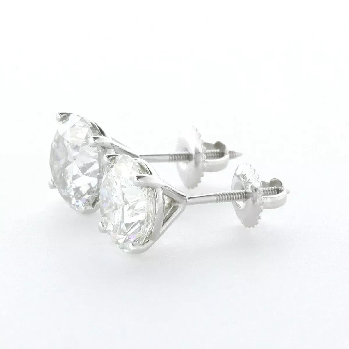 Stud Earrings Classic Solid 14K White Gold 3.75 CT Round Natural Diamond H SI2