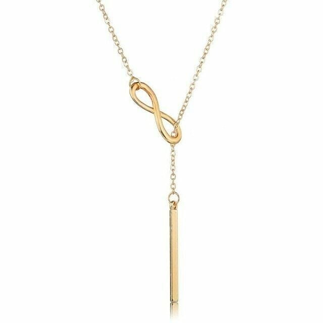 NEW Hollow Infinity Bar Drop Charm Gold Necklace Chain Women Fashion Jewelry