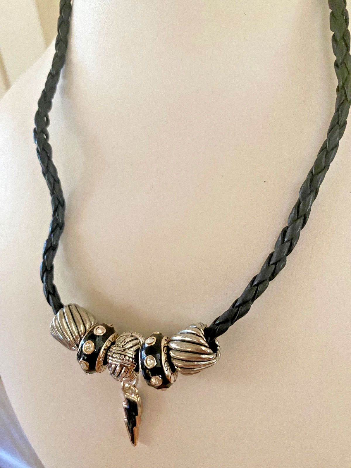 Brighton Silver Black Lightning Bolt Necklace Enamel Crystal Charm JewelryUnisex