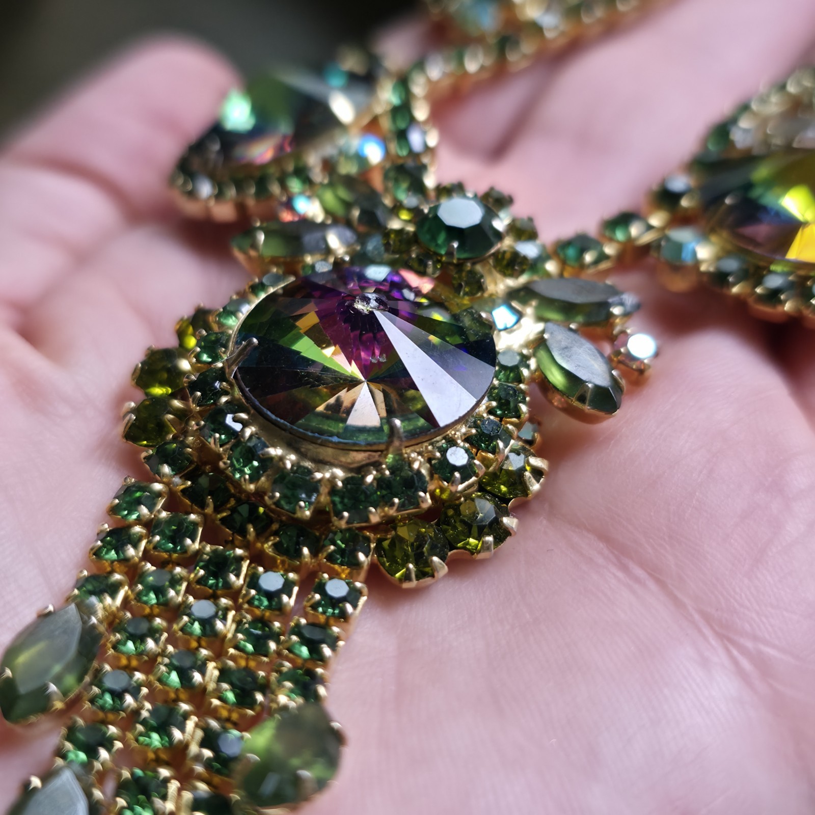 Vintage Juliana Necklace Watermelon Rivoli Rhinestone Tassel Please READ