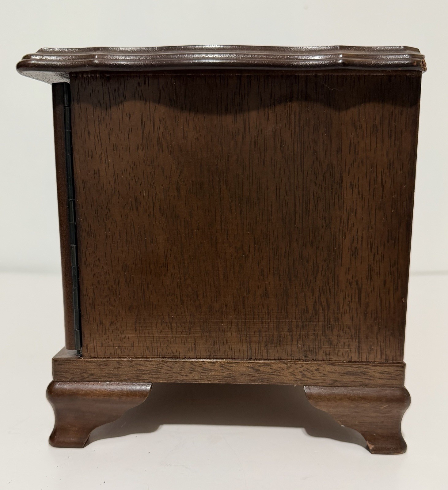 Vintage Wood Jewelry Box Blue Velvet Lined Plays Music Table Top 7 Drawers Doors