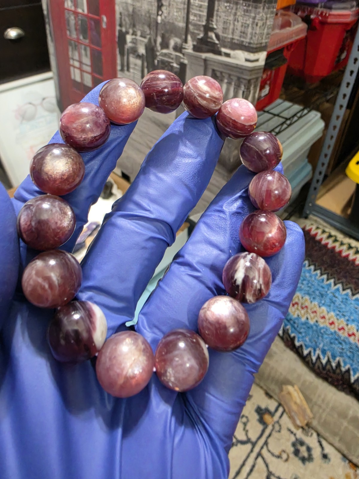 Purple Mica Crystal Quartz Crystal Stretch Bracelet 12.7mm Lepidolite
