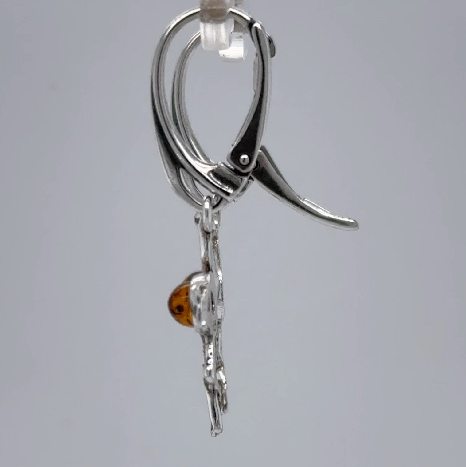 Cognac Brown BALTIC AMBER Flamingo Leveback Earrings 925 STERLING SILVER #5786e