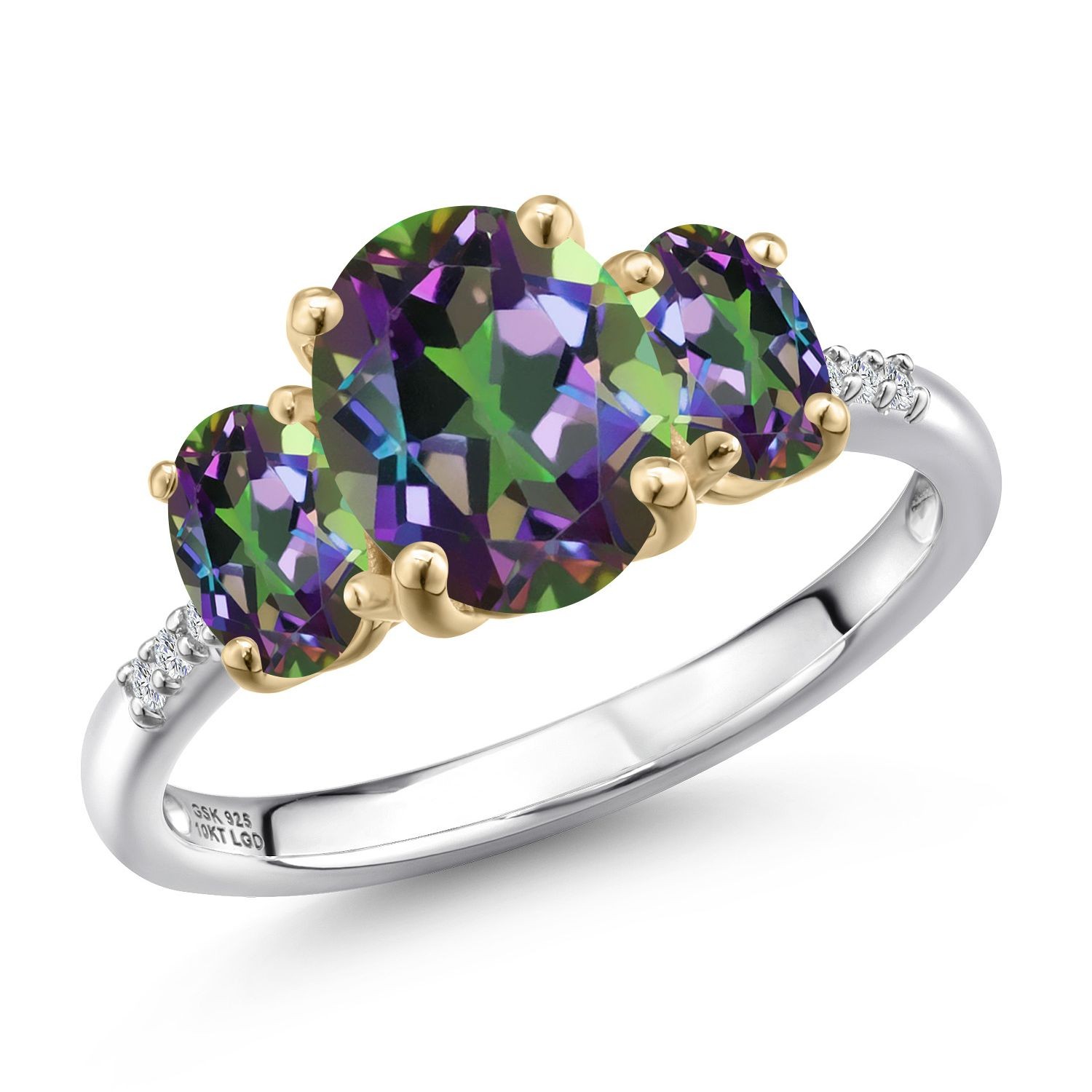 925 Silver and 10K Yellow Gold Green Mystic Topaz and Lab Grown Diamond