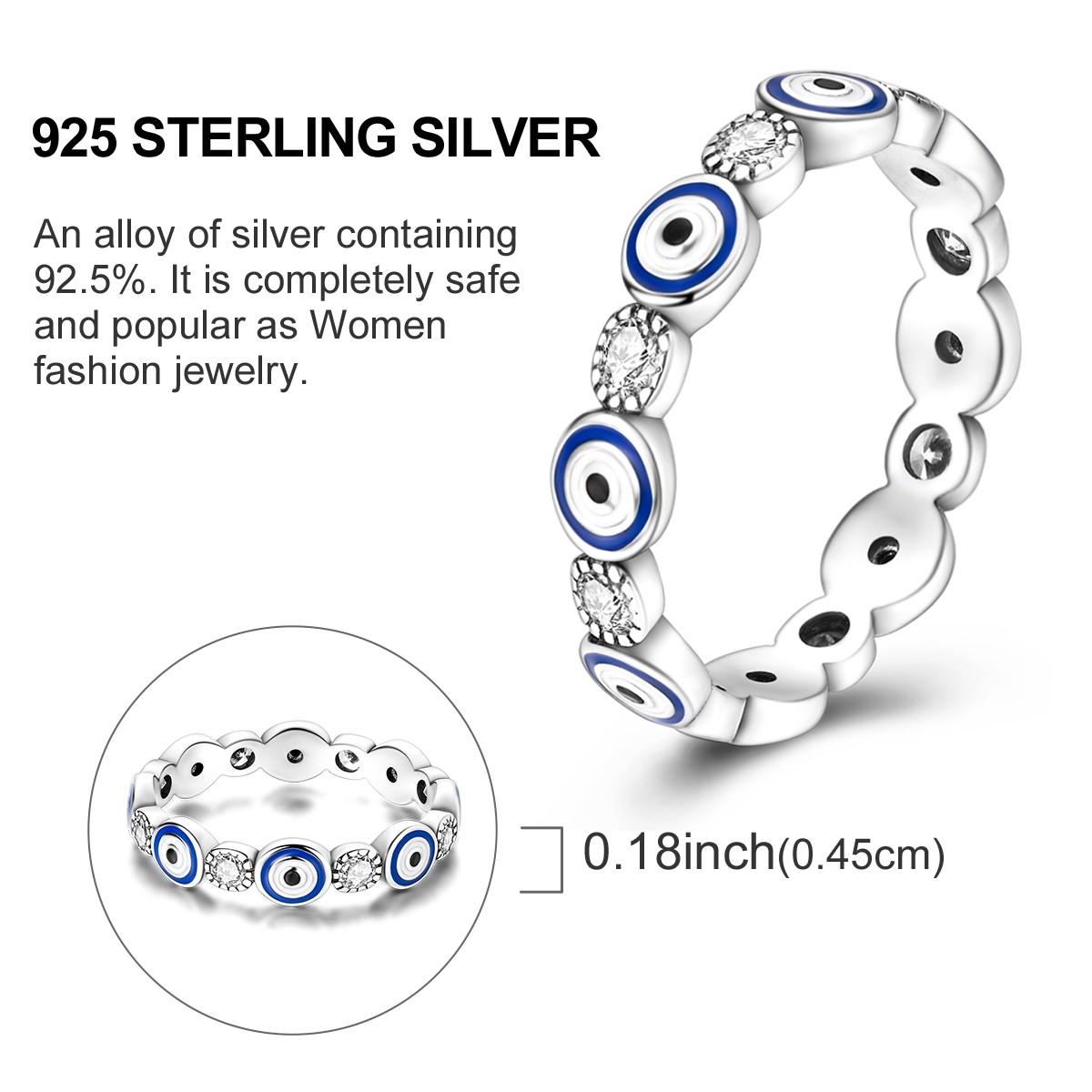 LAZA New 925 Sterling Silver The Blue Eye Faith Finger Ring AAA CZ Women Jewelry