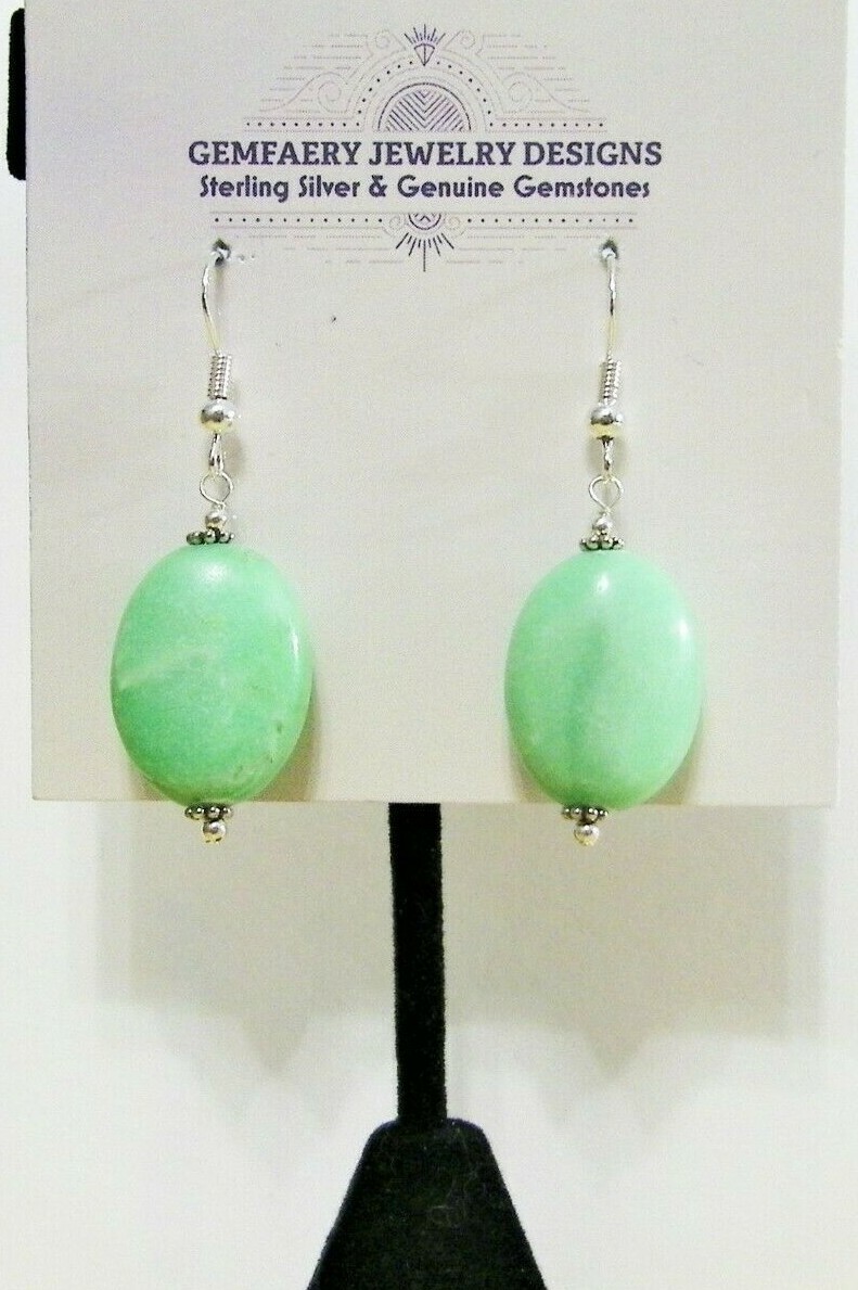 Sterling Silver Green CHRYSOPRASE Gemstone Dangle Earrings #1145…Handmade USA