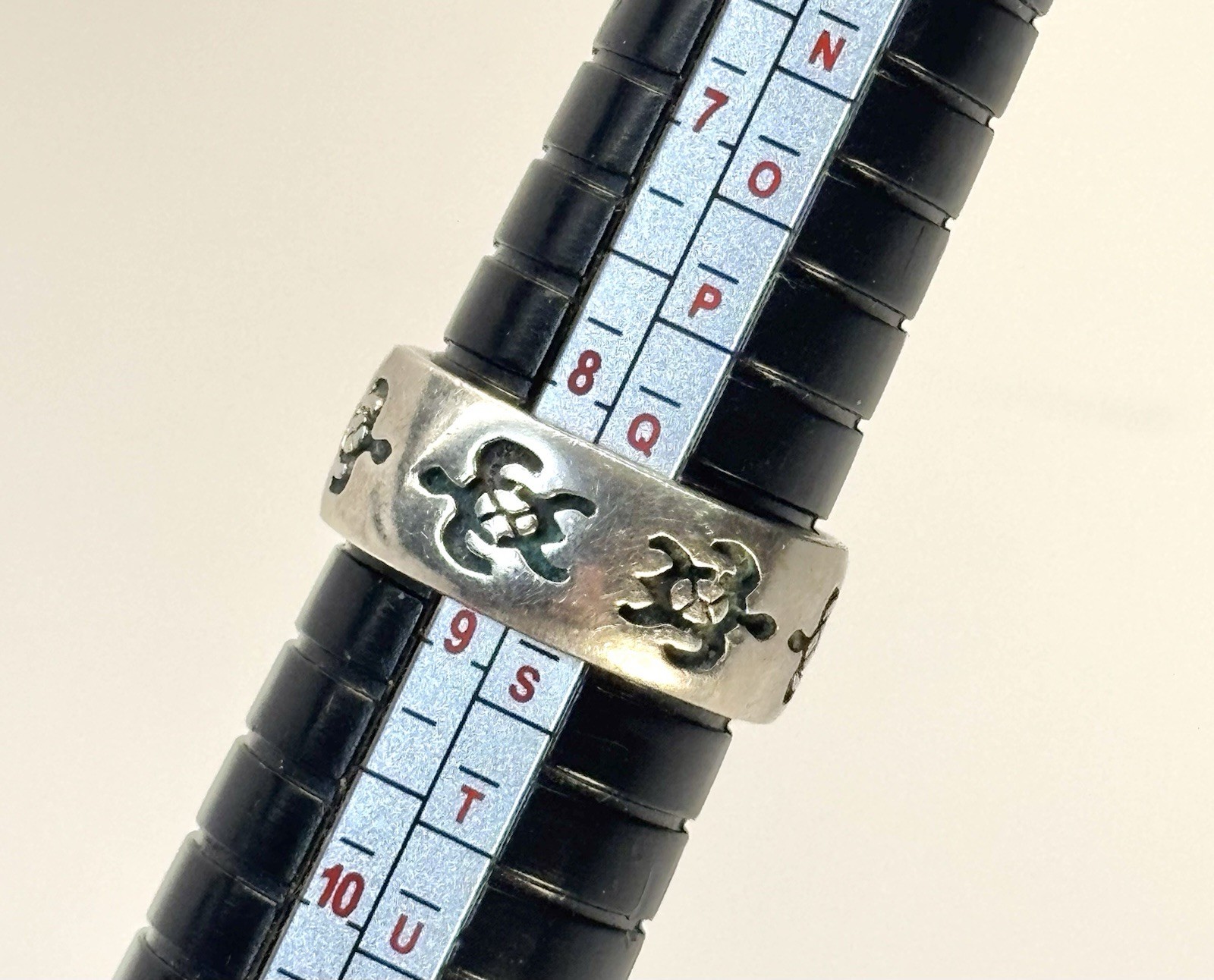 Vtg Peter Stone Sterling Silver 925 Turtle Theme 8mm Wide Band Ring Size 8.5
