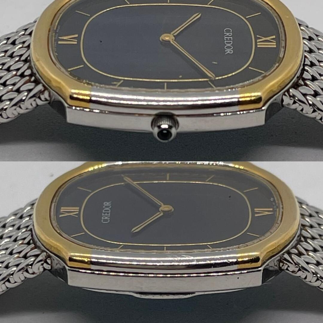 JUNK CREDOR Seiko 18K Gold Bezel Blue Sardonyx Dial Quartz 7770 5141 Not Running