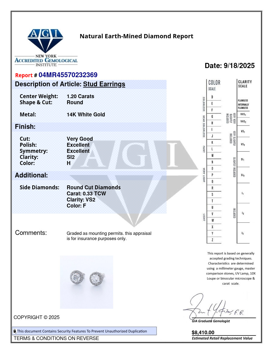 Stud Earrings Solid 14K White Gold Halo 1.53 Carat Round Natural Diamond H SI2