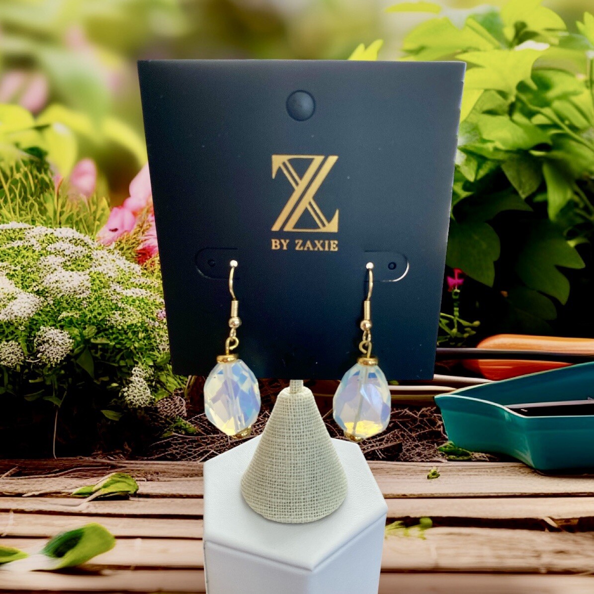 Z By Zaxie 1 7/8″ Gold Tone/Clear Hook Earrings-NWOT