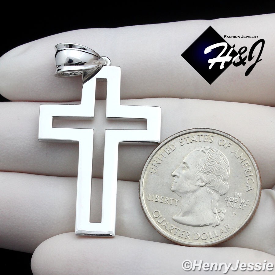 MEN SOLID 925 STERLING SILVER PLAIN SIMPLE HOLLOW DOUBLE CROSS PENDANT*SP422