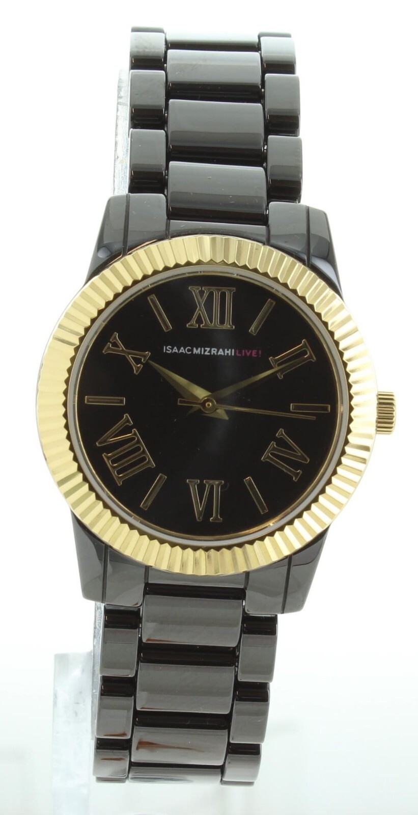 Isaac Mizrahi Live! Black Ceramic Classic Face Women’s Watch Gold Bezel IMZ601A