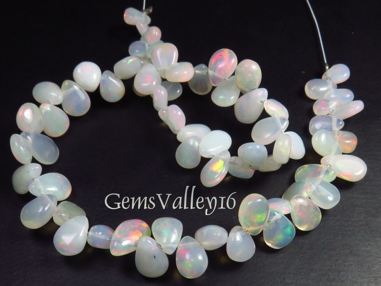 Natural Ethiopian Opal Gems Smooth Pear Small Beads 4.5-8mm 7.5″Strand GV-3823