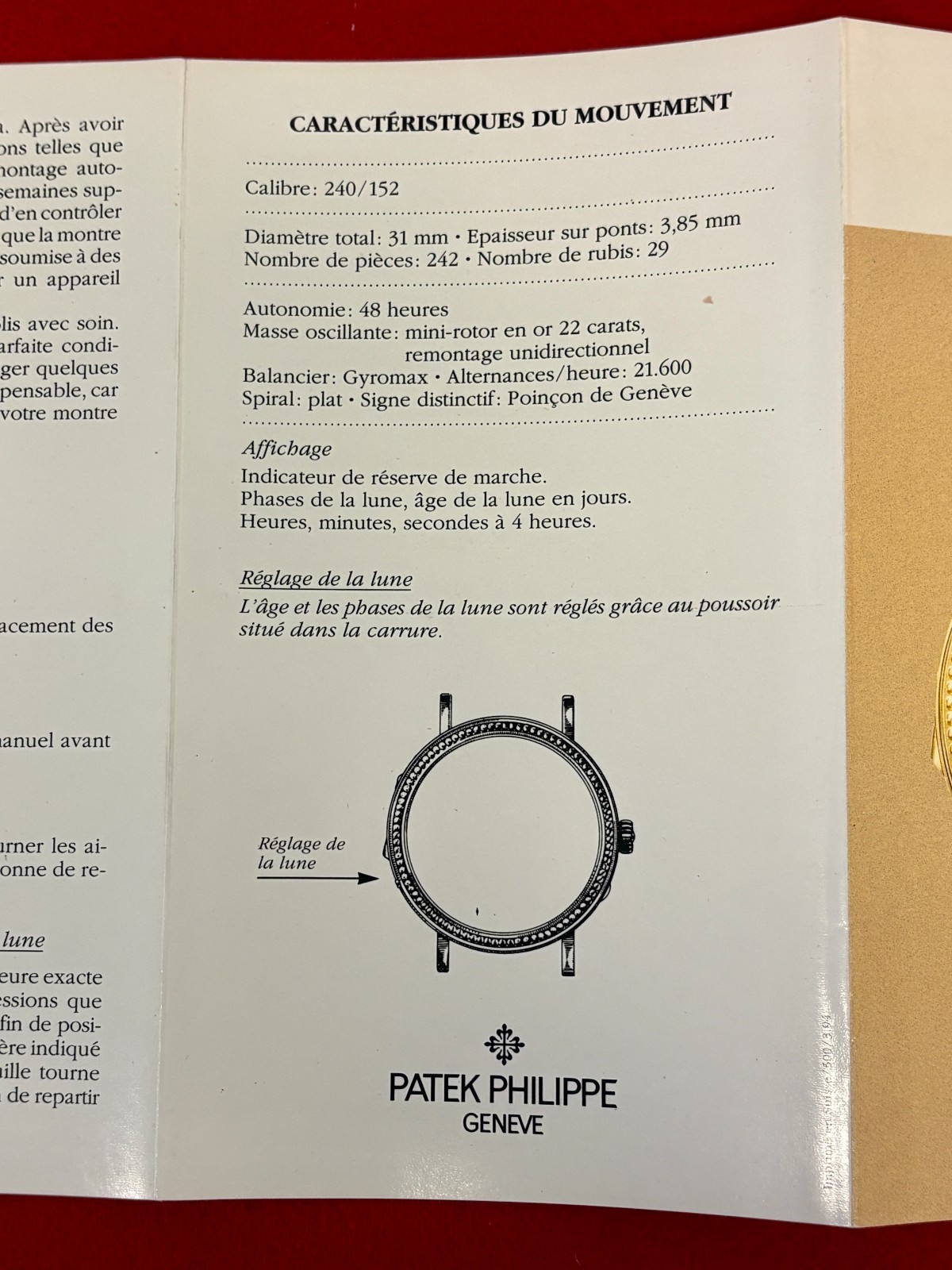 PATEK PHILIPPE 5015 ORIGINAL FACTORY INSTRUCTION MANUAL – FRENCH PRINT
