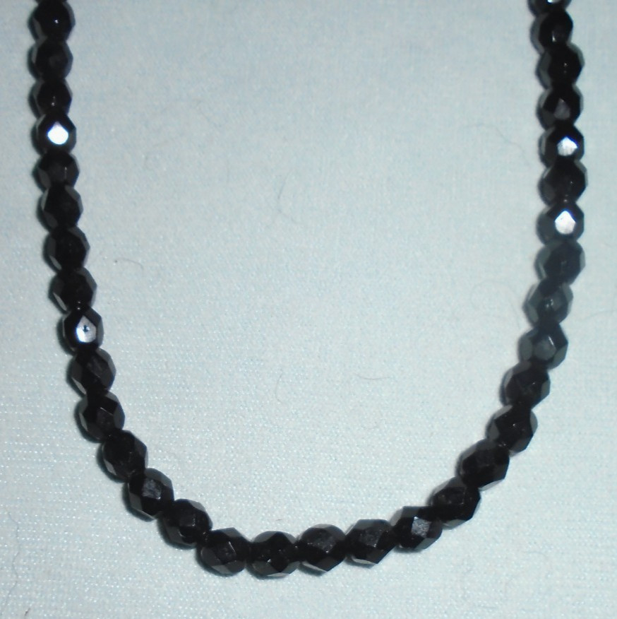 Jet Black Glass Beaded 48″ Necklace 1/4″ Faceted Beads VTG FREE SHIP