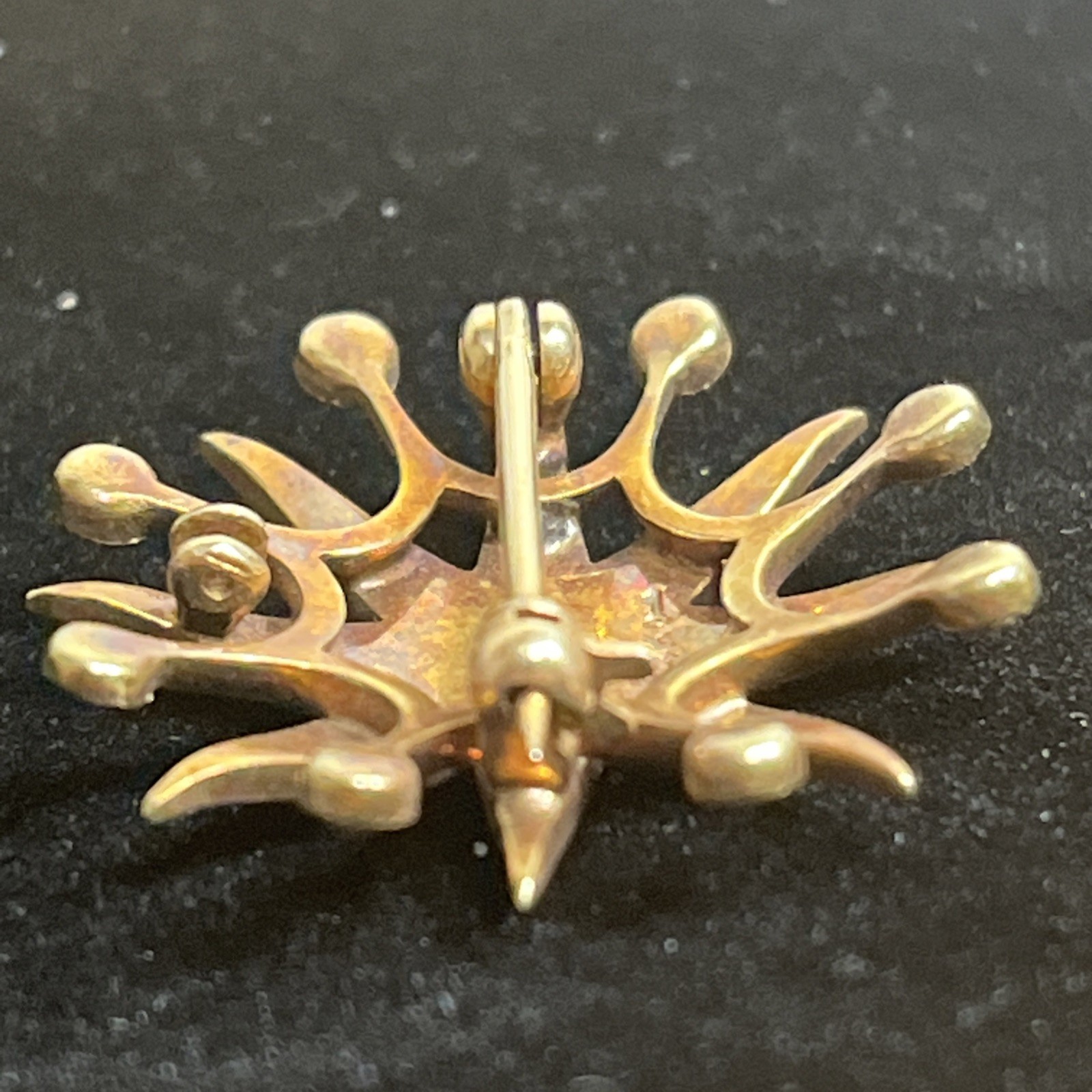 Antique Victorian 14K Gold Starburst Brooch Pin Seed Pearl AJ Hedges Sign 4.64g