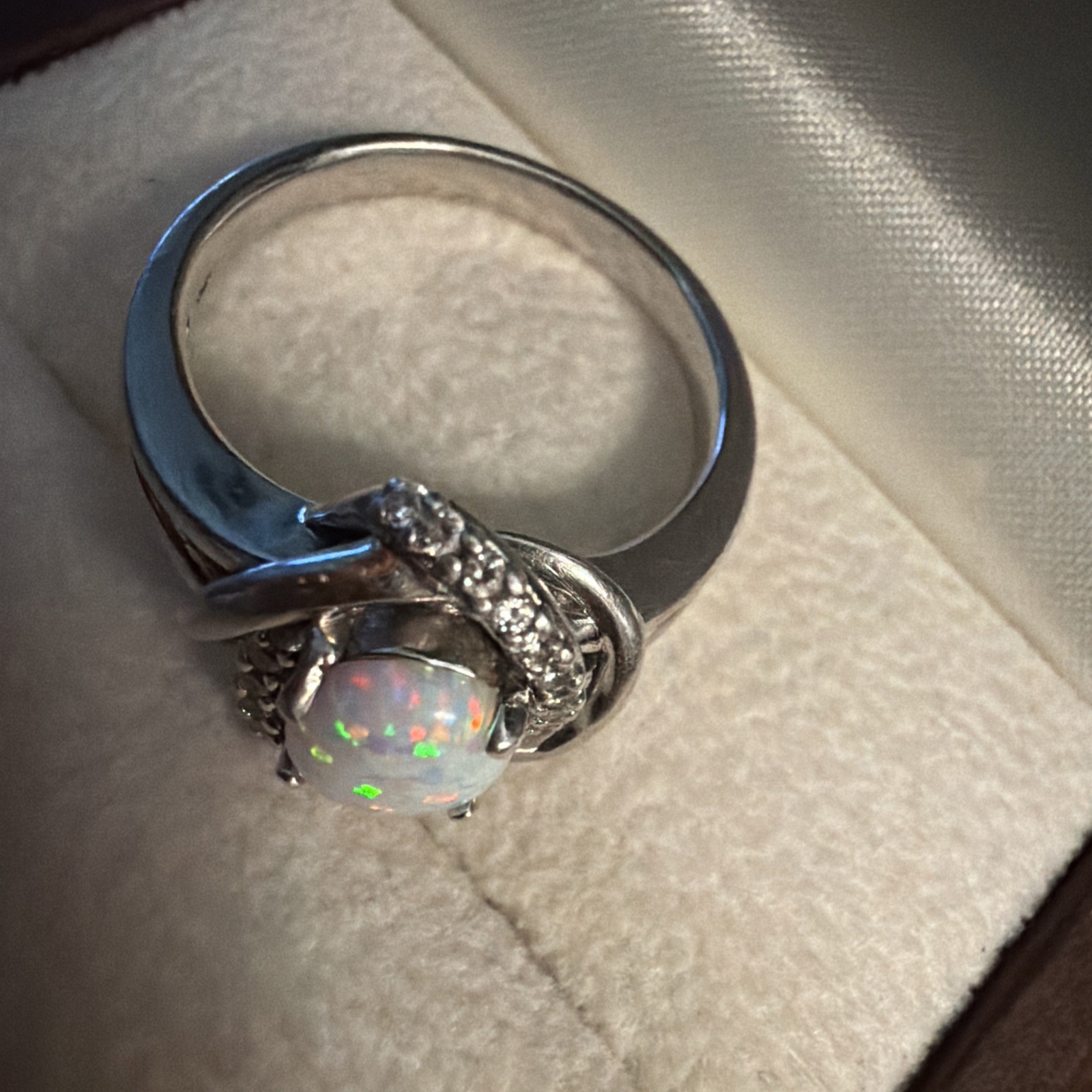 Vintage Opal Cubic Zirconia Sterling Silver Ring – Size 10 L