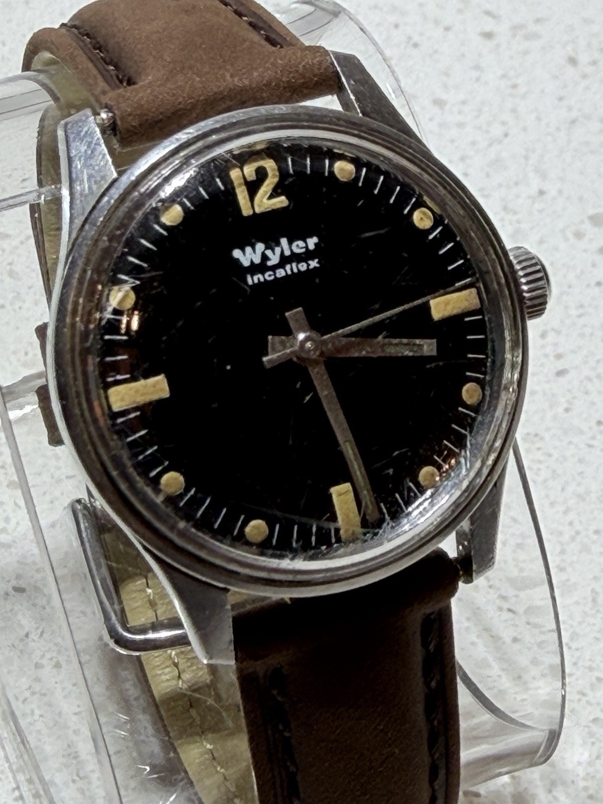Vintage Wyler Incaflex Military Black Dial 1974-1122