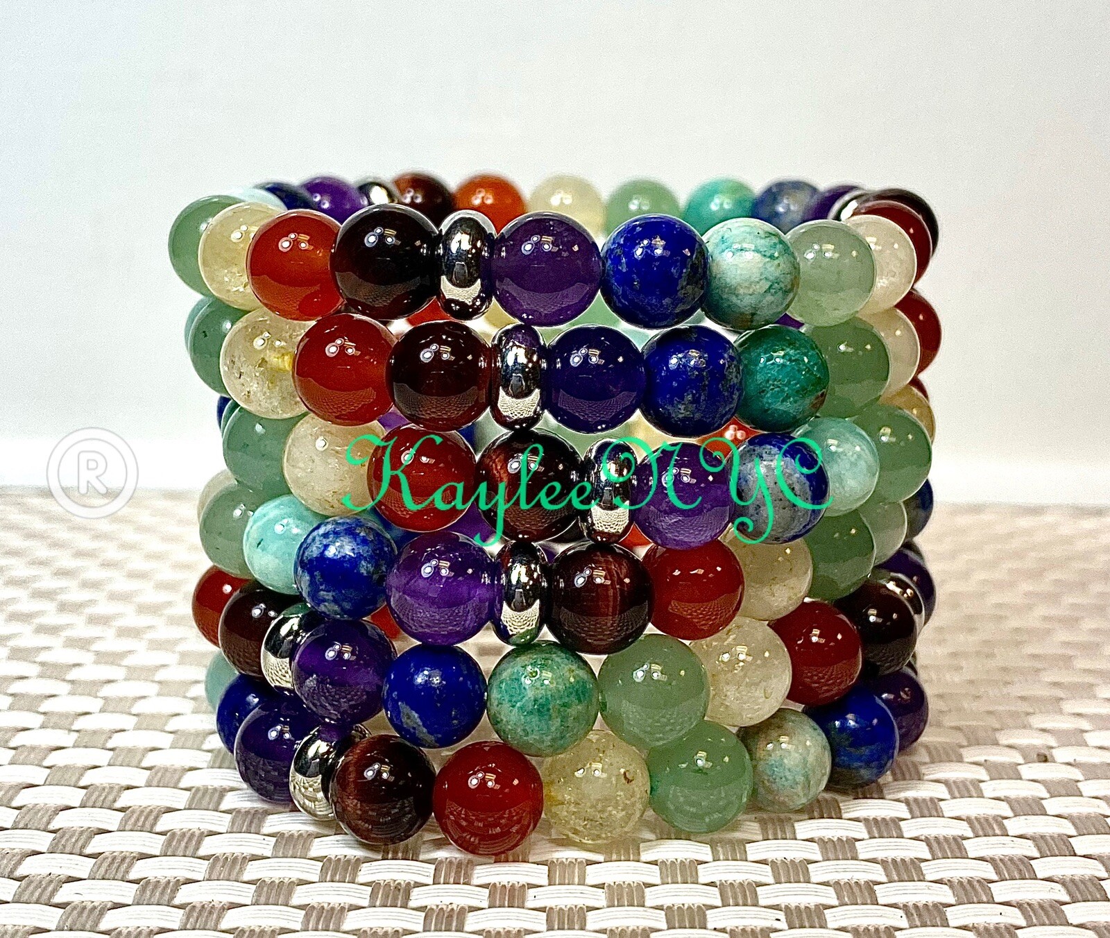 Wholesale Lot 6 Pcs Chakra 8mm 7” Crystal Healing Stretch Bracelet